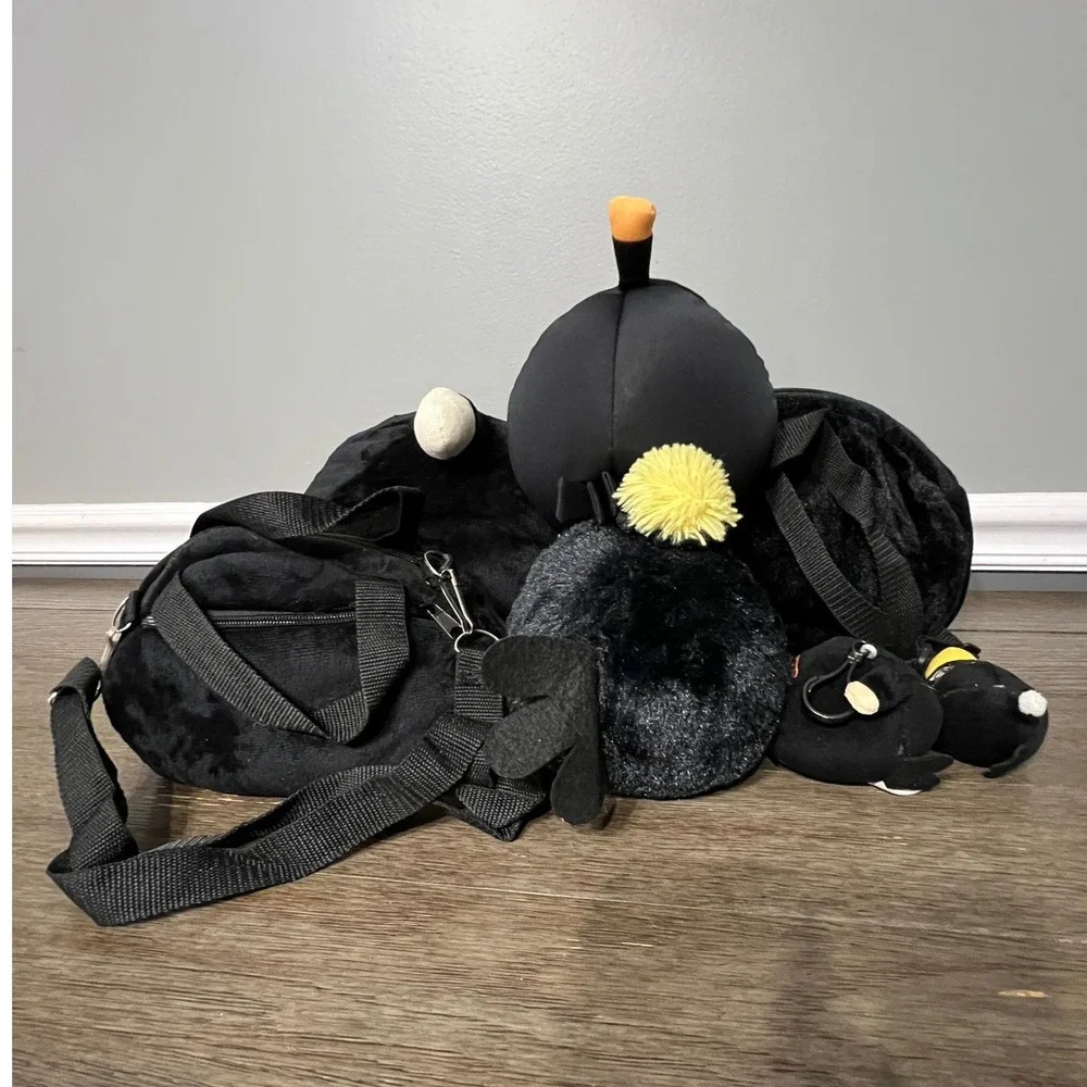 Angry Birds Plush Lot Black Bomb Bird Backpack Clips Stuffed Animal Collection
